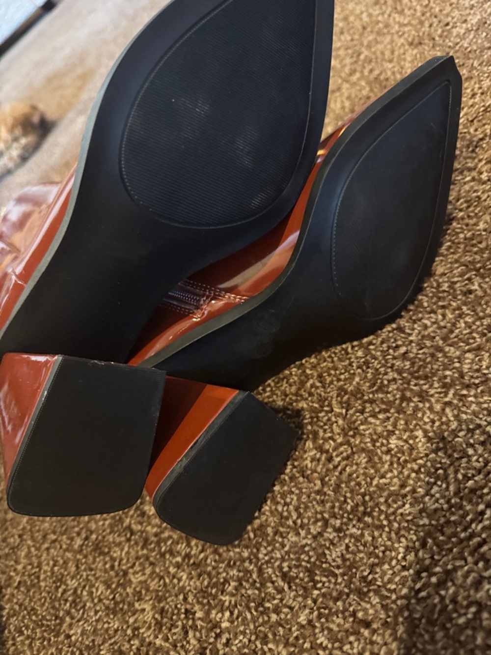 Nordstrom Rust-Red Patent Pointed Toe Block Heel Ankle Boots - Picture 4 of 4